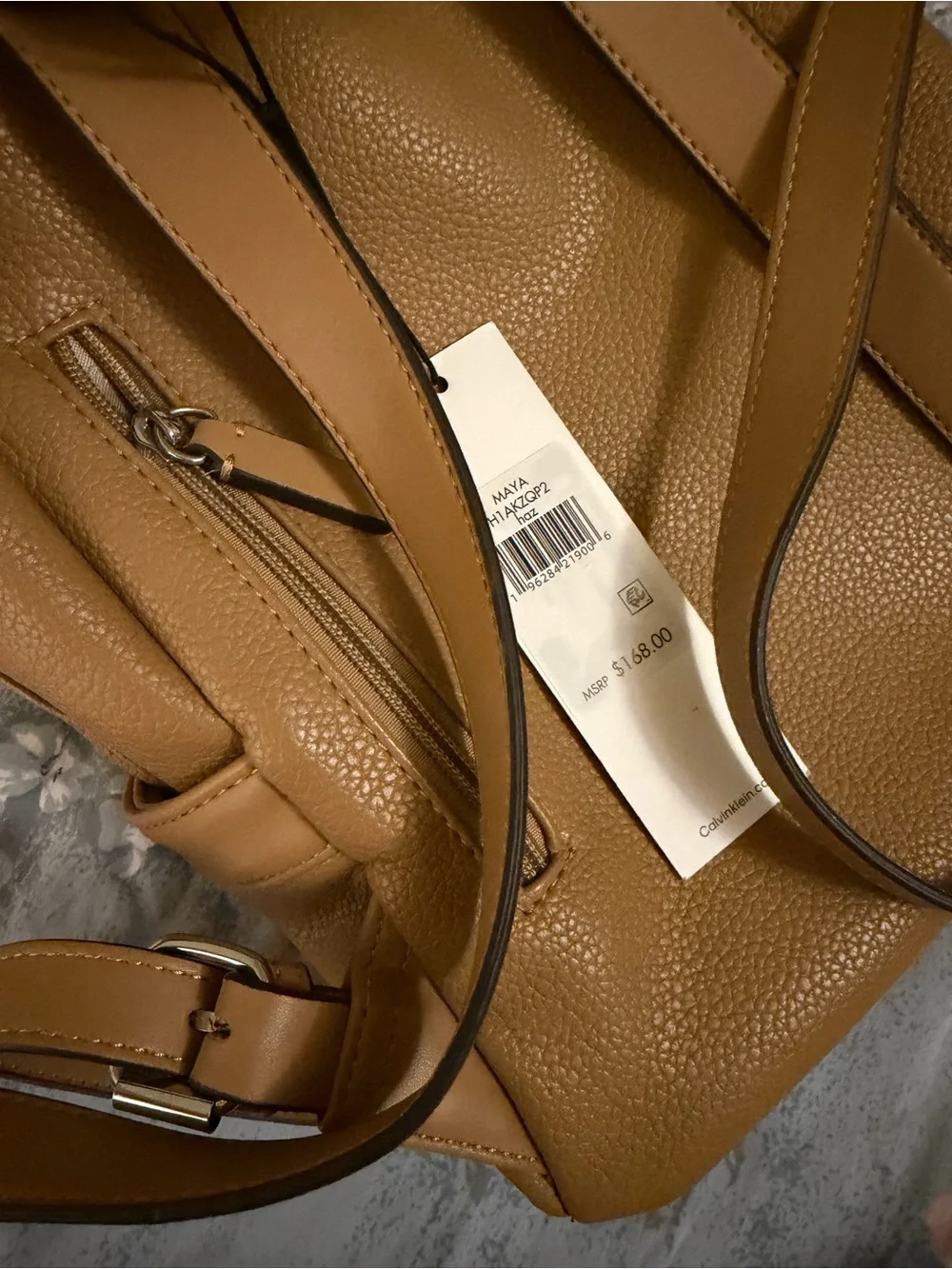 Calvin Klein Pebbled Tan Leather Mini Backpack